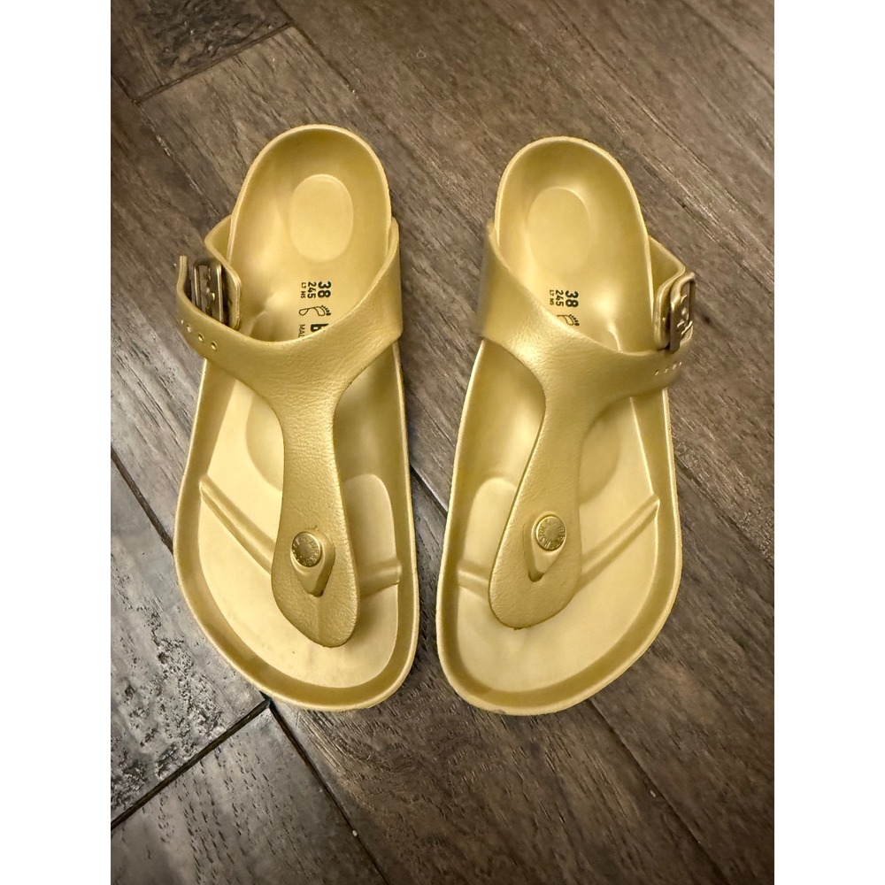 Birkenstock Gizeh EVA Sandals Womens 38 7 Gold Metallic Waterproof Thong 1022423